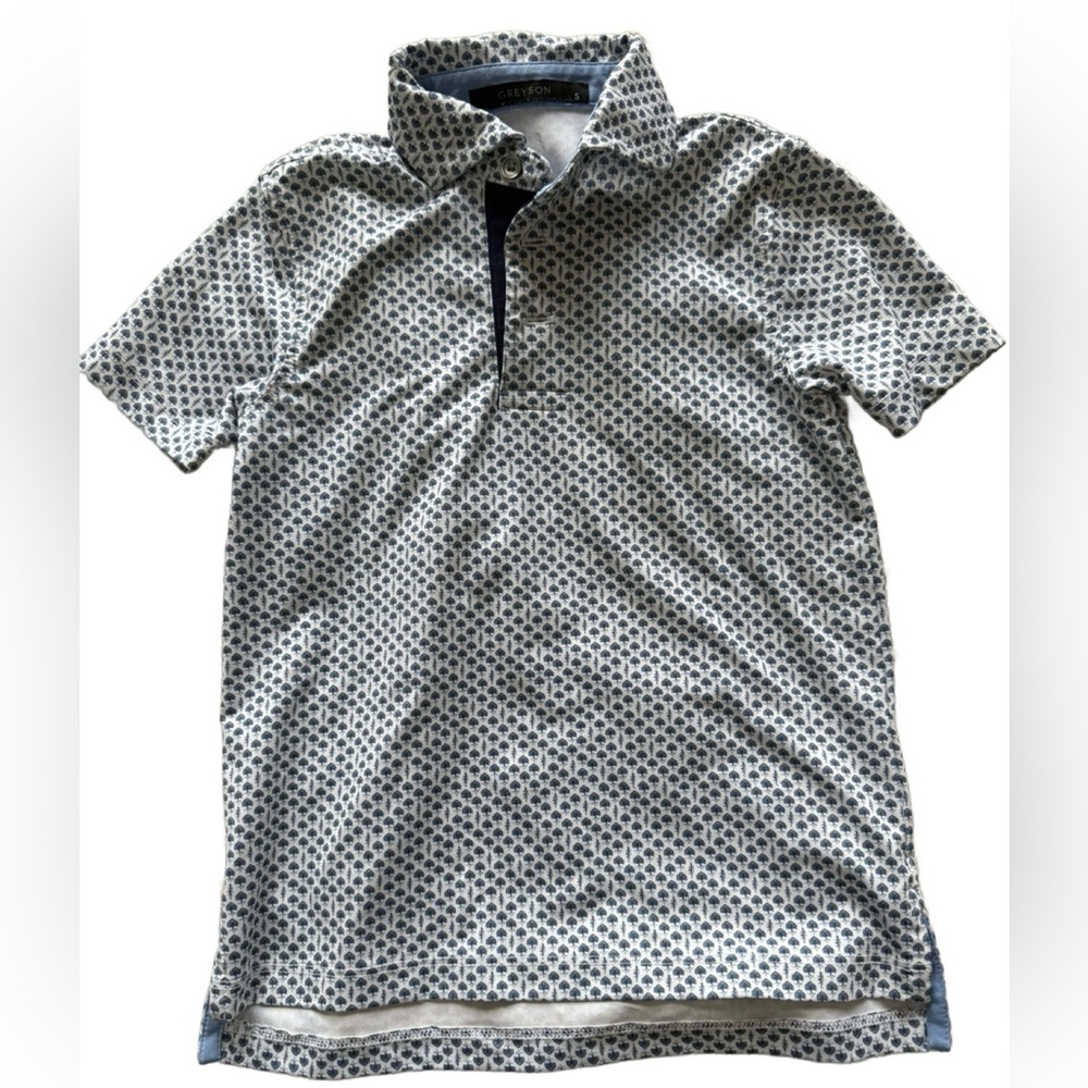 Greyson White and Blue Patterned Polo Shirt